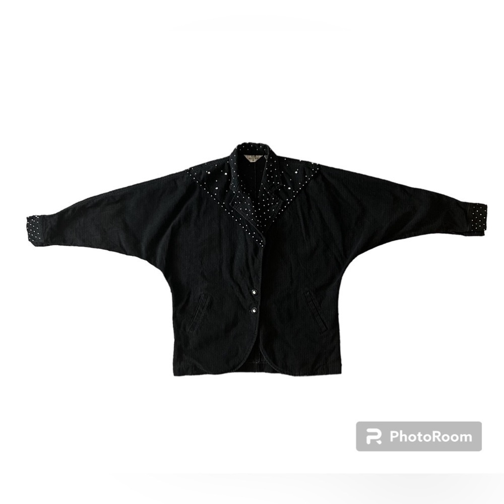 5/$25 Vintage Opal by Lorraine Wardy black pinstriped denim jacket size medium - Picture 2 of 13